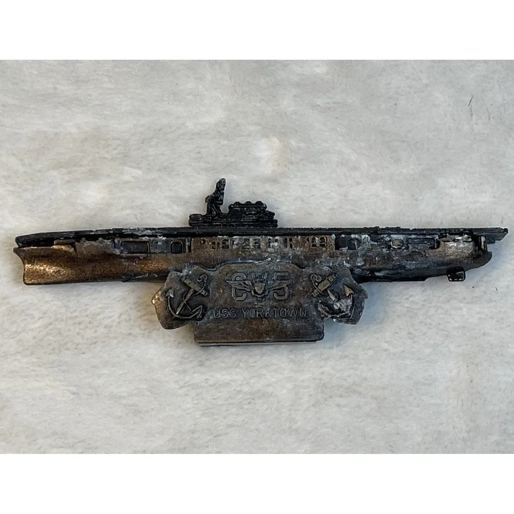 Vintage USS Yorktown Die Cast Pencil Sharpener Naval Ship Metal w/ Box 4